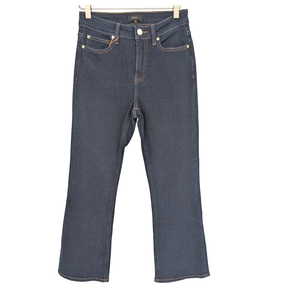 Quince Bella Stretch Kick Flare Jeans Womens 26 Deep Rinse Dark Wash High‎ Rise
